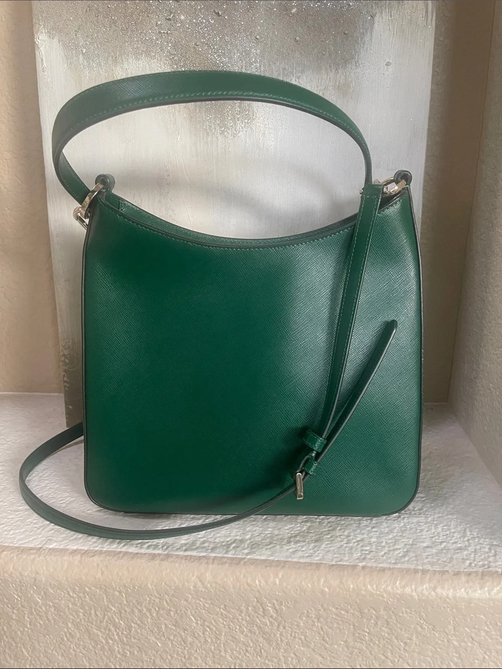 kate spade Green Saffiano Leather Shoulder Bag with Gold Hardware